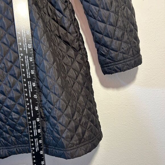 Michael Kors Ladies Quilted Trench Coat Black Large Gold Belted Hooded Jacket - Picture 12 of 16